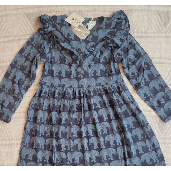 Kate quinn ls v-neck ruffle dress blue elephant & lotus lenzing modal 5y nib - Picture 1 of 7
